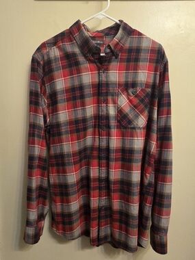 Eddie Bauer Plaid Shirt L Classic Gorpcore Preppy Red Navy Cotton Grunge Indie L
